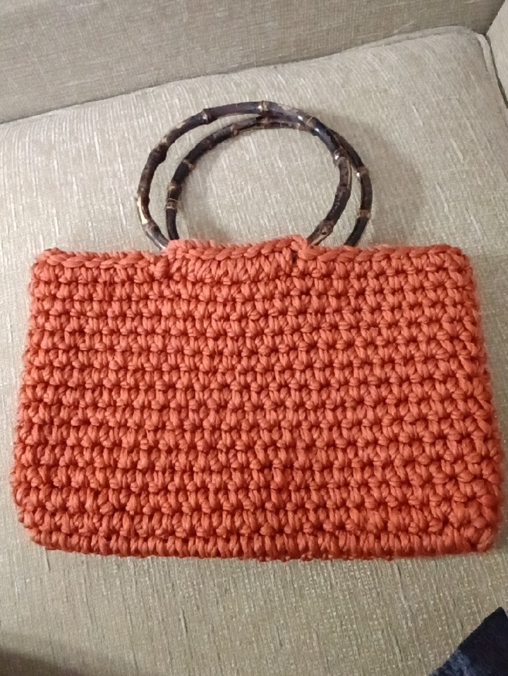 Handcrafted Orange Crochet CLUTCH with Bamboo-Style Handles New Pit To Pit 12"